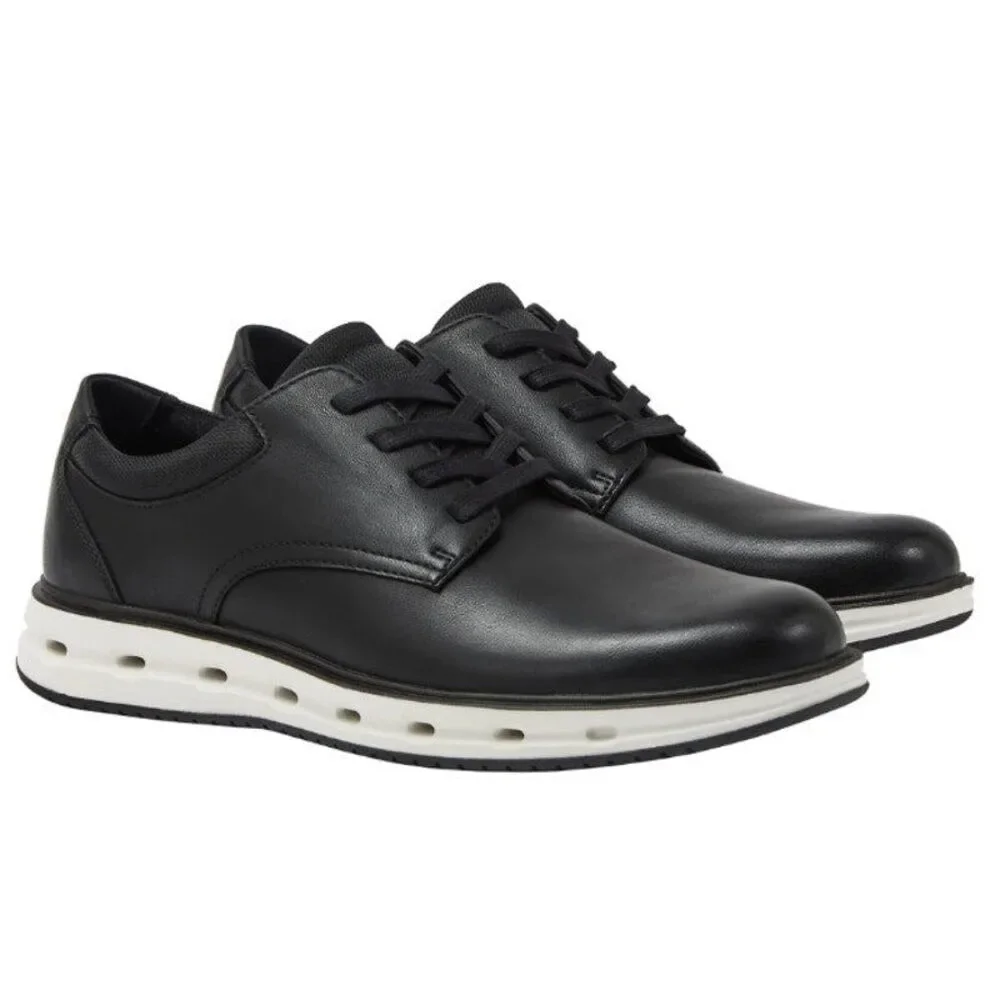 New In Box Lands End Mens Size 9.5 Black Faux Leather Lace Up Sport Oxford Shoes